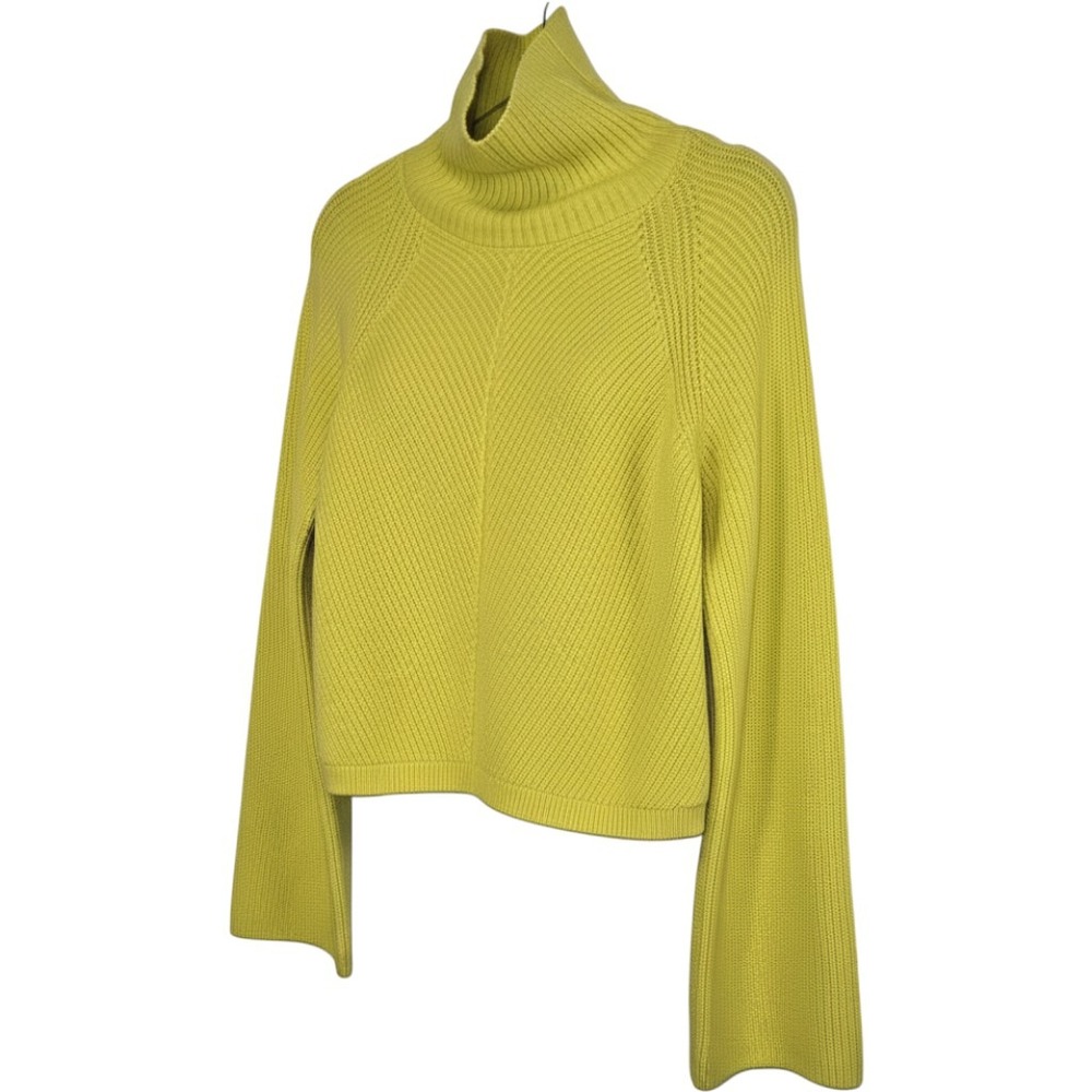 Maeve Anthropologie Womens Lime Green Ribbed Turtleneck Bell Sweater L NWT